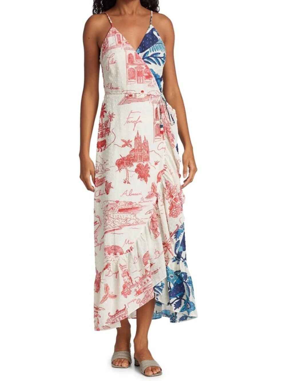 FARM Rio Dual White Prints Maxi Wrap Dress Size Small